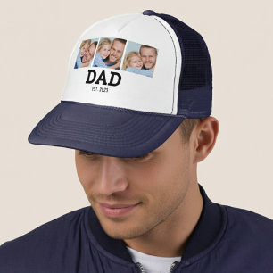 Dad Established Black 3 Photo Trucker Hat