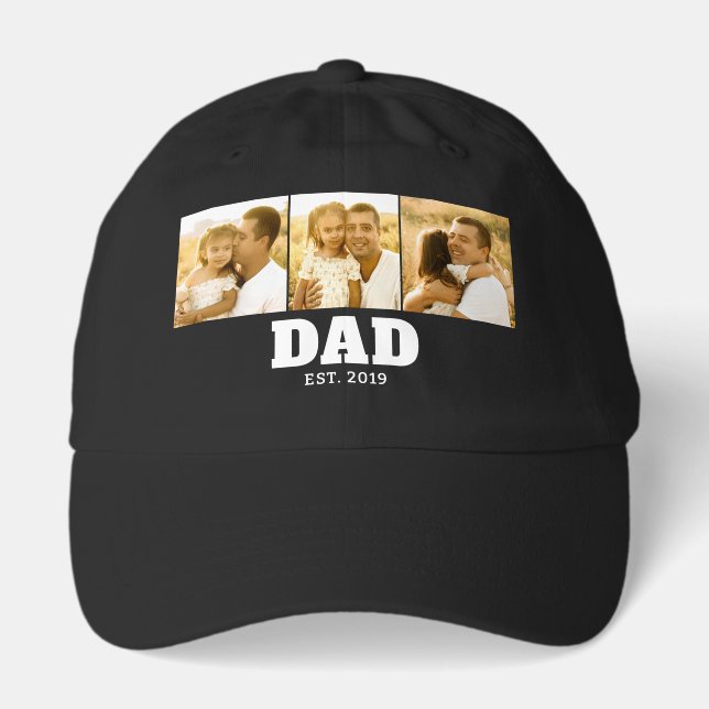 Dad Established Black Bold 3 Photo Hat (Front)