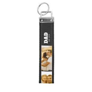 Dad Established Black Bold 3 Photo Wrist Keychain