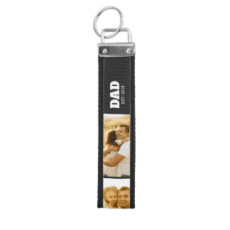 Dad Established Black Bold 3 Photo Wrist Keychain