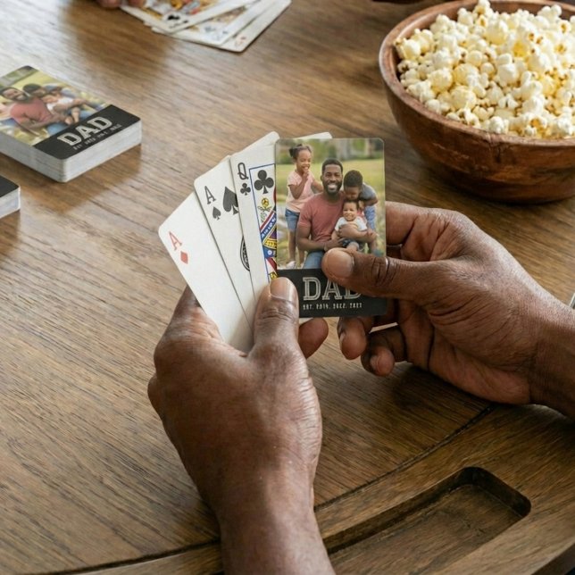 Dad Established Black Bold Photo  Poker Cards (Creator Uploaded)