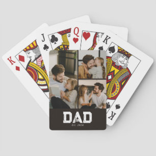 Dad Established Black Fun 3 Photo Poker Cards