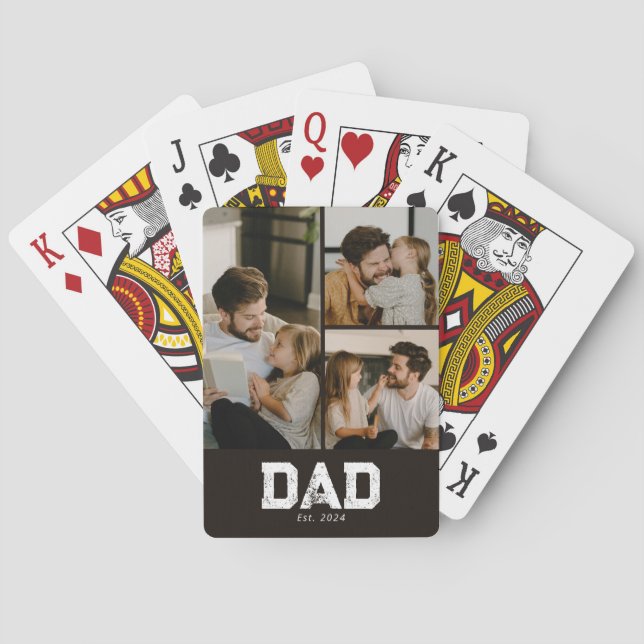 Dad Established Black Fun 3 Photo Poker Cards (Back)
