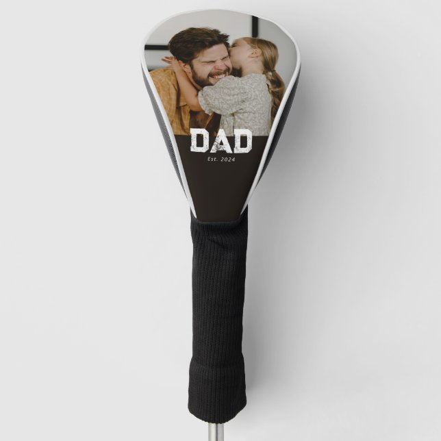 Dad Established Black Fun Bold Photo Golf Head Cover (Front)