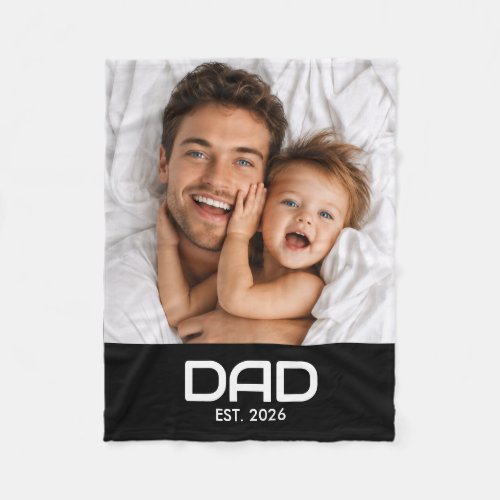 Dad Established Black Modern Bold Photo Fleece Blanket
