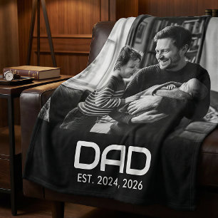 Dad Established Black Modern Bold Photo Fleece Blanket