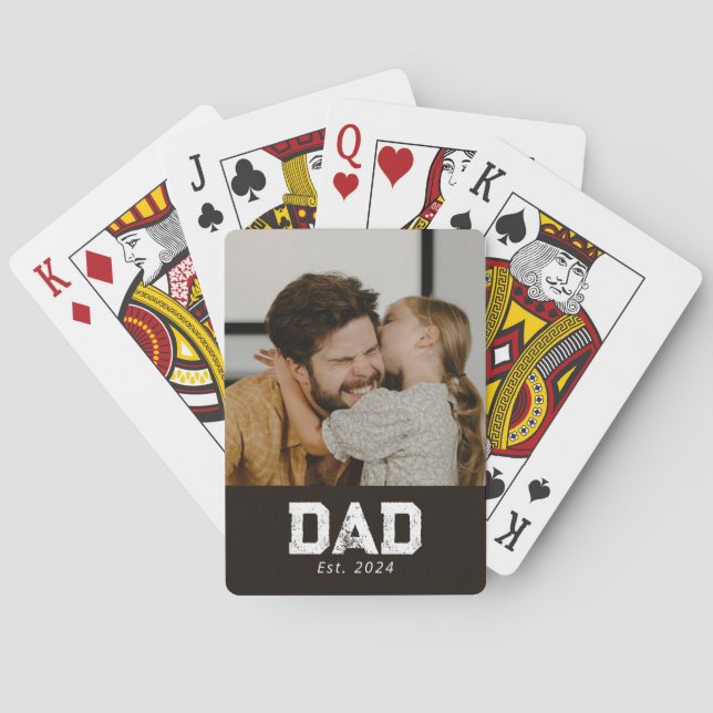 Dad Established Black Modern Bold Photo Poker Cards (Back)