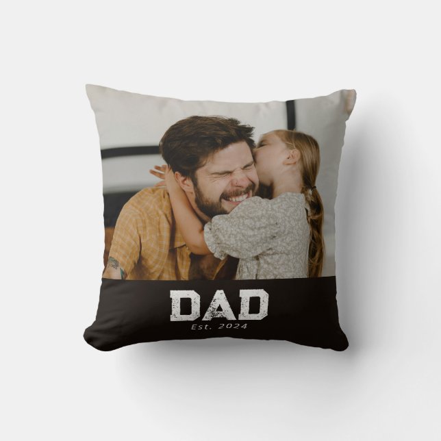 Dad Established Black Modern Bold Photo Throw Pillow (Front)