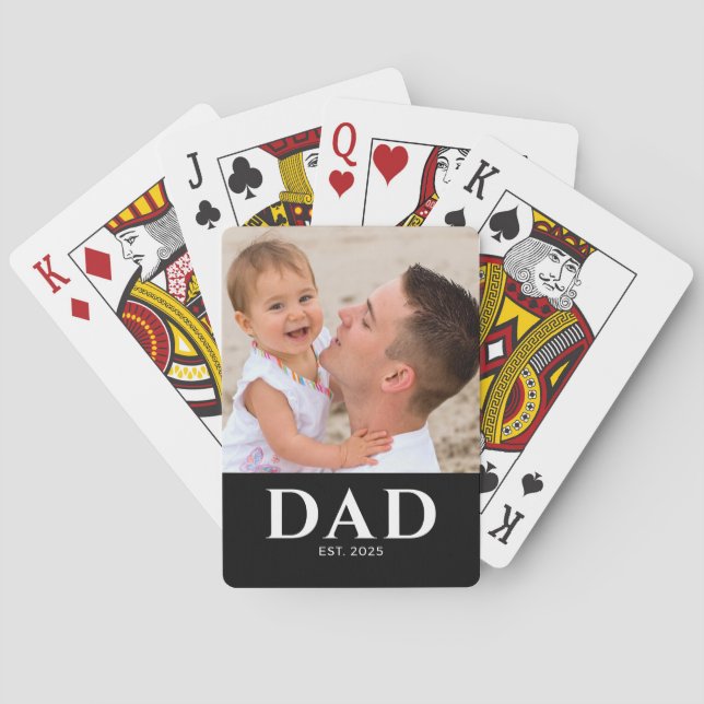 Dad Established Black Modern Photo Poker Cards (Back)