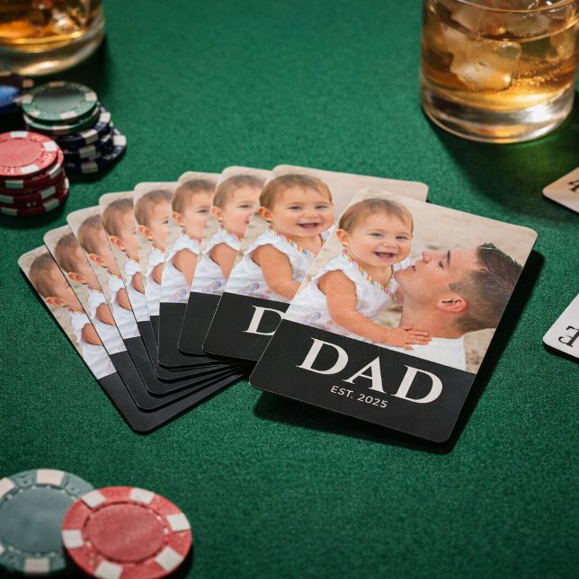 Dad Established Black Modern Photo Poker Cards (Creator Uploaded)