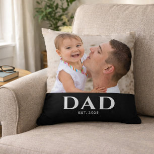 Dad Established Black Modern Photo Throw Pillow