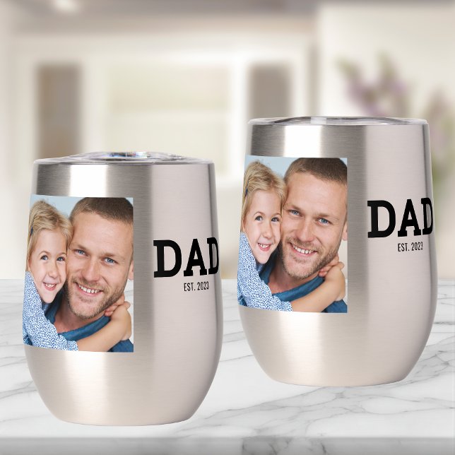Dad Established Black Photo Thermal Wine Tumbler (Creator Uploaded)