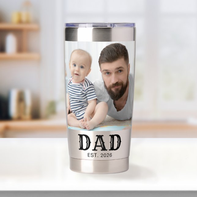Dad Established Black Typography 2 Photo Insulated Tumbler (Creator Uploaded)