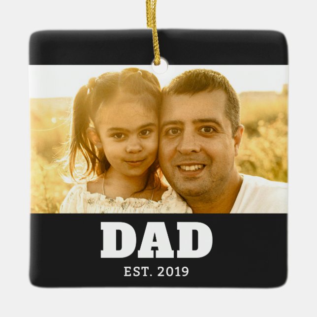 Dad Established Black White Bold Photo Ceramic Ornament (Front)