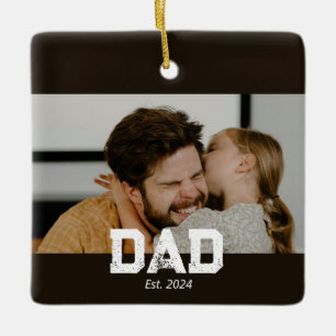 Dad Established Black White Bold Photo Ceramic Ornament