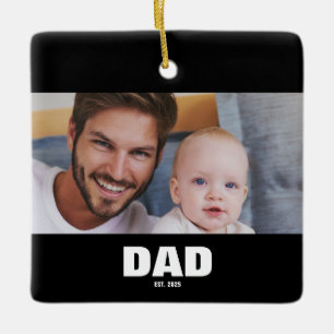 Dad Established Black White Bold Photo Ceramic Ornament