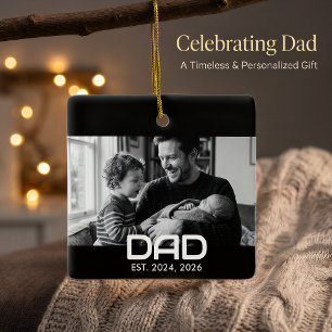 Dad Established Black White Bold Photo Ceramic Ornament