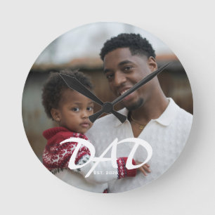 Dad Established Black White Bold Photo Round Clock