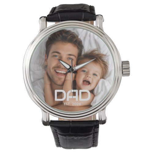 Dad Established Black White Bold Photo Watch