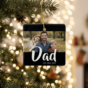 Dad Established Black White Script Photo Ceramic Ornament
