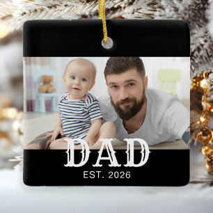 Dad Established Black White Typography Photo Ceramic Ornament
