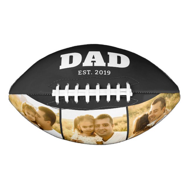 Dad Established Bold Black 3 Photo Football (Front)