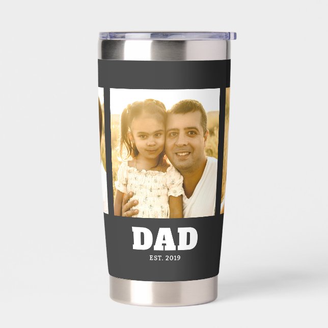 Dad Established Bold Black 3 Photo Insulated Tumbler (Left)