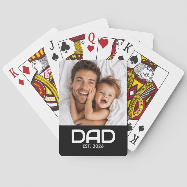 Dad Established Bold Black Photo Poker Cards (Back)
