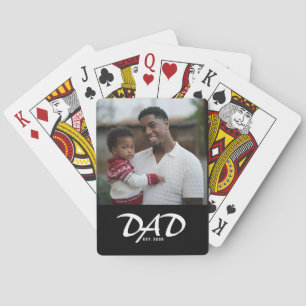 Dad Established Bold Black Photo Poker Cards