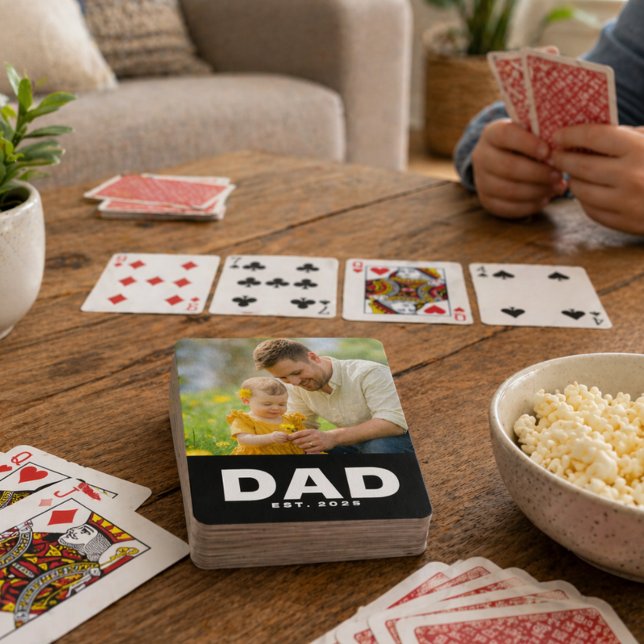 Dad Established Bold Black Photo Poker Cards (Creator Uploaded)
