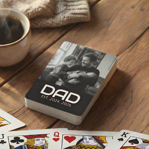 Dad Established Bold Black Photo Poker Cards