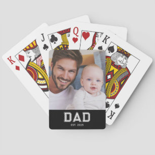 Dad Established Bold Black Photo Poker Cards