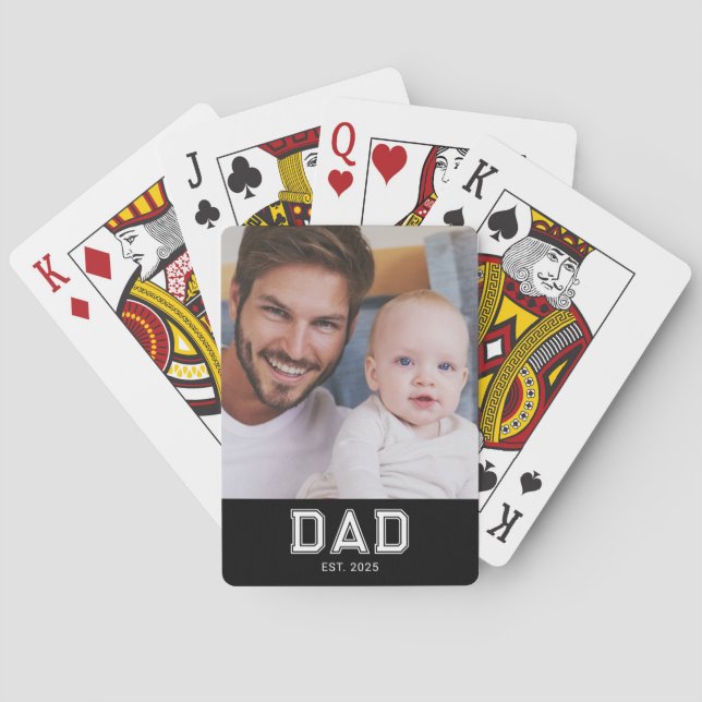 Dad Established Bold Black Photo Poker Cards (Back)