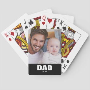 Dad Established Bold Black Photo Poker Cards