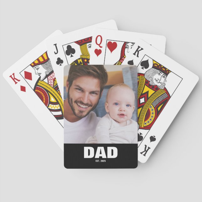 Dad Established Bold Black Photo Poker Cards (Back)