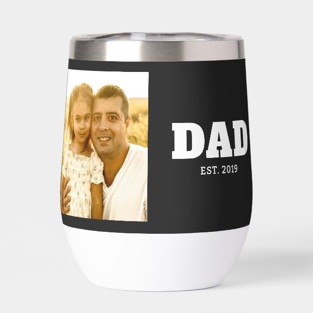 Dad Established Bold Black Photo Thermal Wine Tumbler (Back)