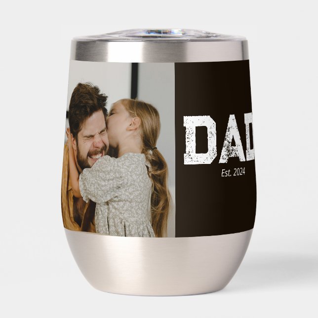 Dad Established Bold Dad Photo Thermal Wine Tumbler (Front)