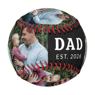Dad Established Bold Modern Black 3 Photo Baseball