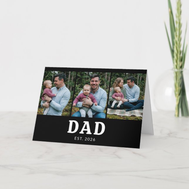 Dad Established Bold Modern Black 3 Photo Card (Front)