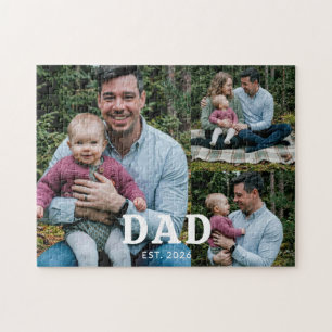 Dad Established Bold Modern Black 3 Photo Jigsaw Puzzle