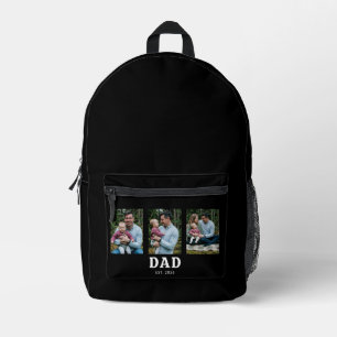 Dad Established Bold Modern Black 3 Photo Printed Backpack