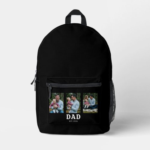 Dad Established Bold Modern Black 3 Photo Printed Backpack