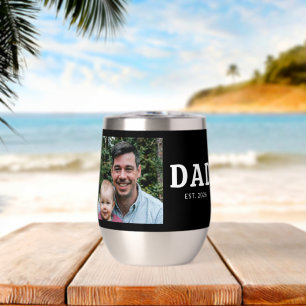 Dad Established Bold Modern Black Photo Thermal Wine Tumbler