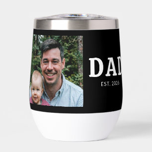 Dad Established Bold Modern Black Photo Thermal Wine Tumbler