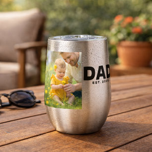 Dad Established Bold Photo Stainless Steel Thermal Wine Tumbler