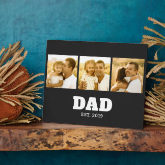 Dad Established Bold Text Black 3 Photo Plaque