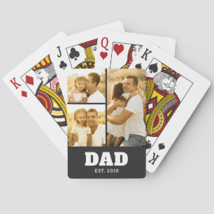 Dad Established Bold Text Black 3 Photo Poker Cards