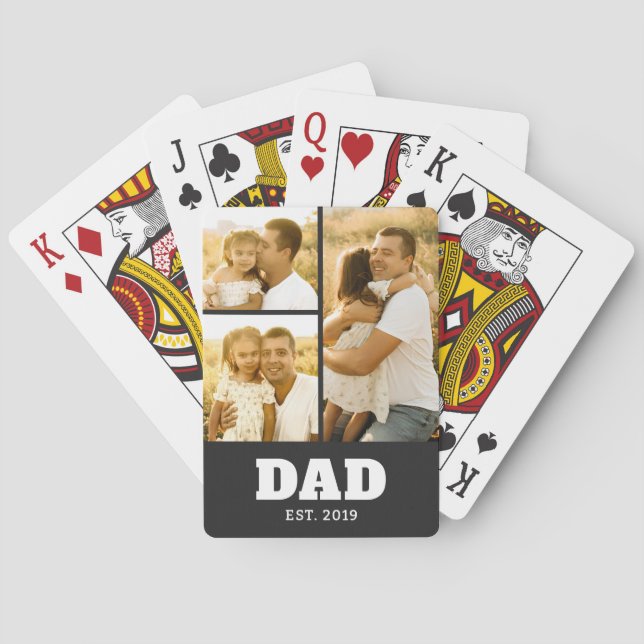 Dad Established Bold Text Black 3 Photo Poker Cards (Back)