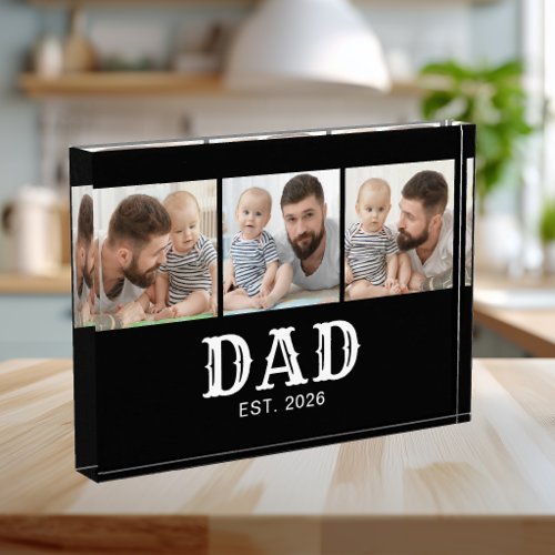 Dad Established Bold Typography Black 3 Photo Acrylic Award