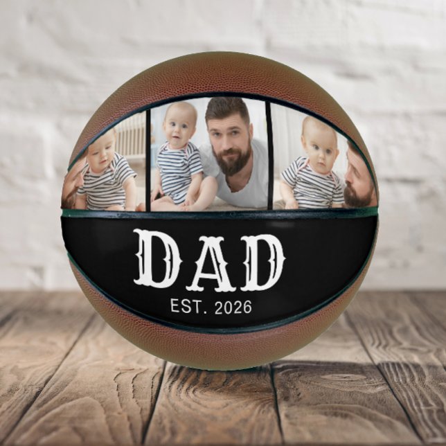 Dad Established Bold Typography Black 3 Photo Basketball (Creator Uploaded)